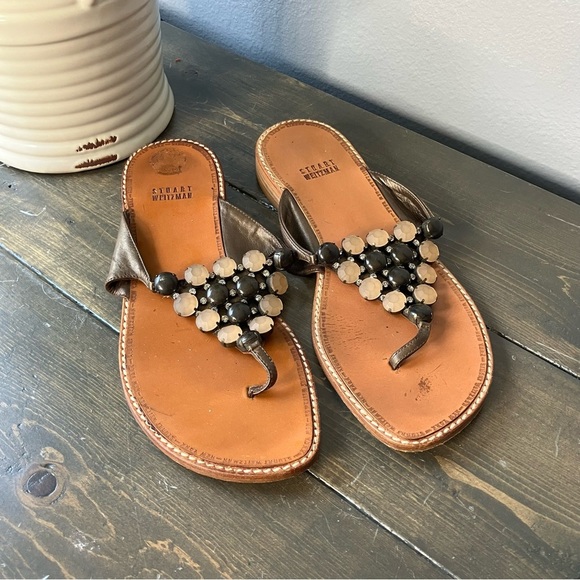 stuart weitzman Sandals 8.5 Thong Summer Slip-on Casual Women’s beaded - Picture 1 of 10